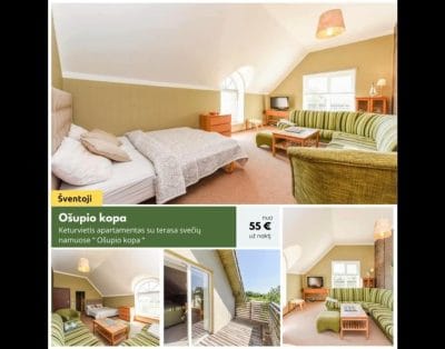 Ošupio kopa – Atostogų aprtamentai su terasa poilsiui, atostogoms prie jūros.