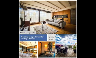 Prabangūs apartamentai su stogo terasa ir miesto panorama Vilniaus centre