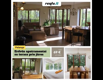 Stilingi, erdvūs apatramentai su terasa Palangoje prie jūros