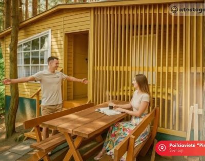 Mediniai nameliai Šventojoje „Pingvinas“ – ramus poilsis pušyne prie jūros