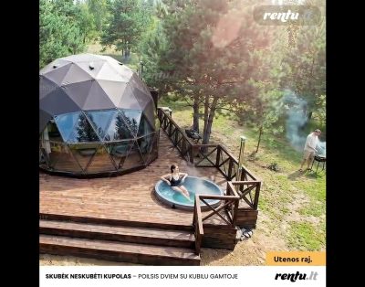 Kupolinis Glamping namelis su kubilu 🌿 Poilsis dviem gamtoje