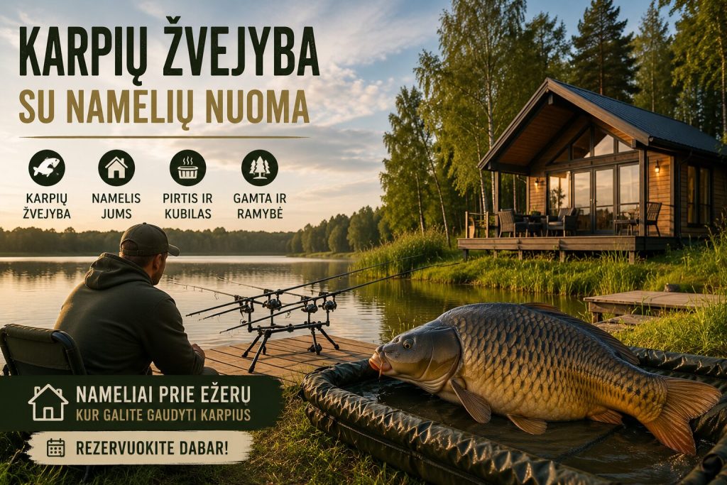 Namelių nuoma karpių žvejybai Lietuvoje – jaukus namelis prie ežero su galimybe gaudyti karpius