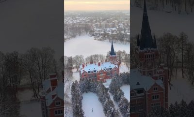 Lentvario dvaro sodyba ❄️🏰#lithuania #dji #drone #winter #palace @dariusjanutis 🎥