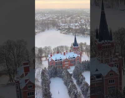 Lentvario dvaro sodyba ❄️🏰#lithuania #dji #drone #winter #palace @dariusjanutis 🎥