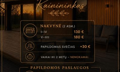Dalinamės „Sauna & Nature Stay Druskininkai“ kainoraščiu.Planuojate ramų poils…
