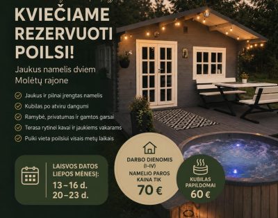 Namelis Žibutė: poilsis ežero apsuptyje ir romantiškas pabėgimas